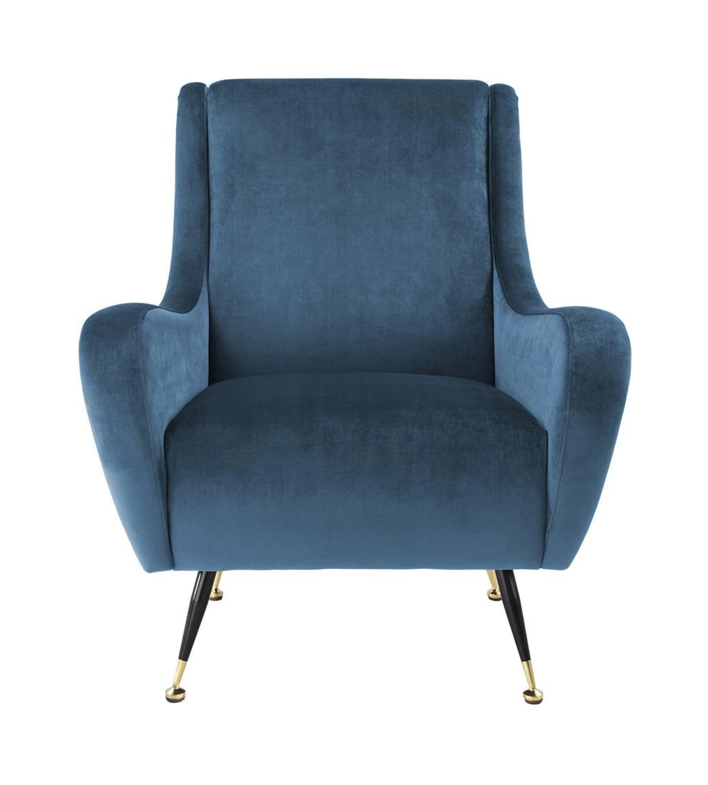 Кресло GIARDINO синий бархат, чёрные ножки с латунной отделкой Eichholtz 111487