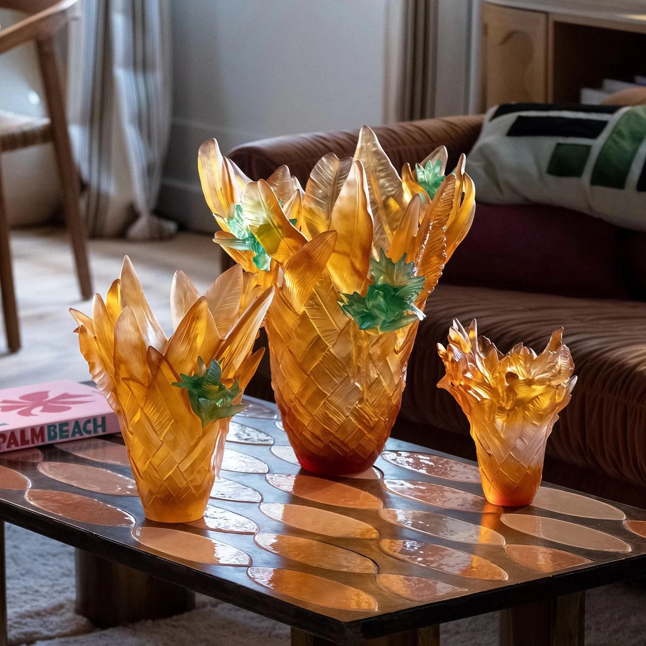 Ваза для цветов TRESSAGE PARADIS MAGNUM 50 см хрусталь янтарная Daum 05630-1