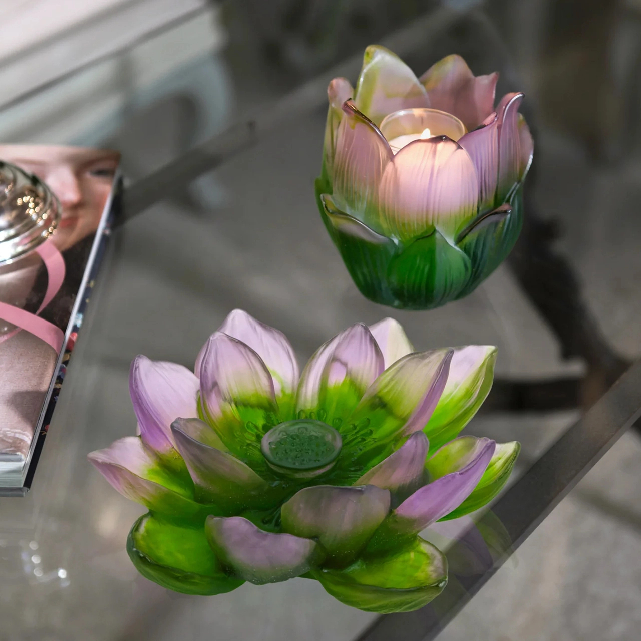Декоративный цветок JARDIN DE LOTUS 20 см хрусталь фиолетово-зеленый Daum 05871-1