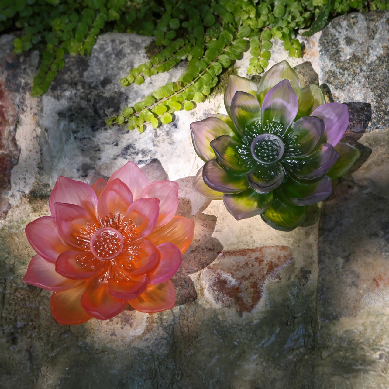 Декоративный цветок JARDIN DE LOTUS 20 см хрусталь розово-янтарный Daum 05871