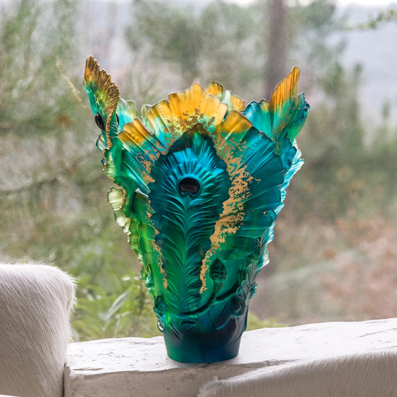 Ваза для цветов FLEUR DE PAON 38.5 см хрусталь зеленая с золотом – 2