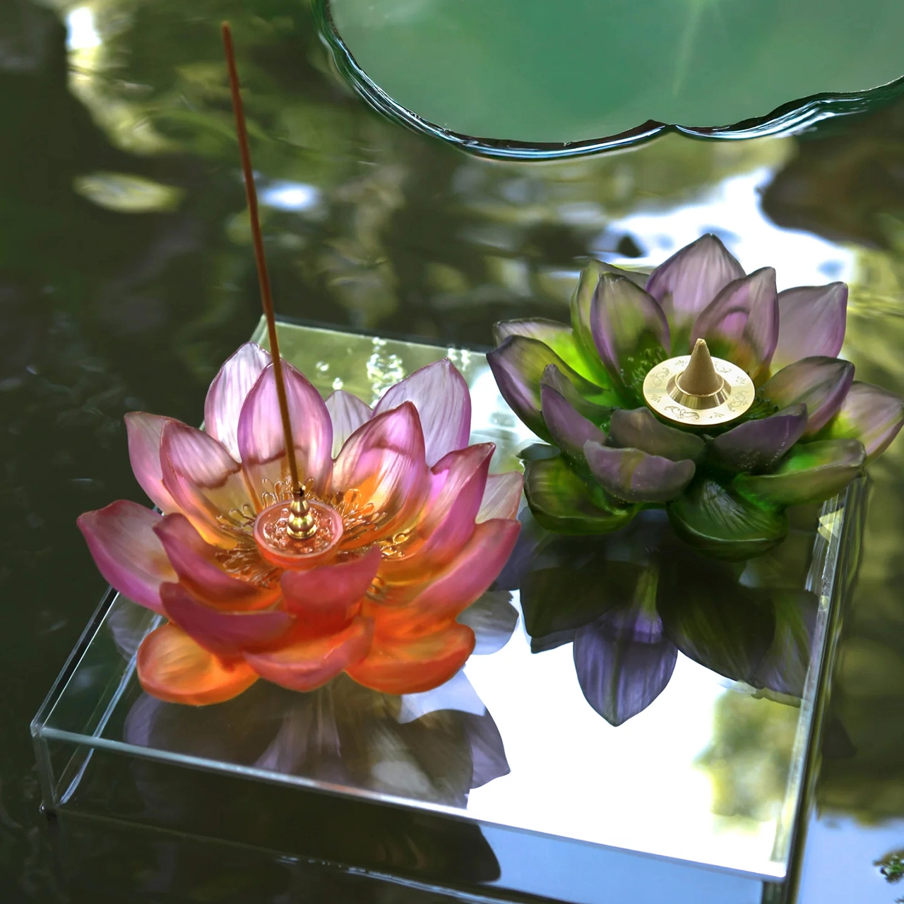 Подставка для благовоний JARDIN DE LOTUS 20 см хрусталь розово-янтарная Daum 05872