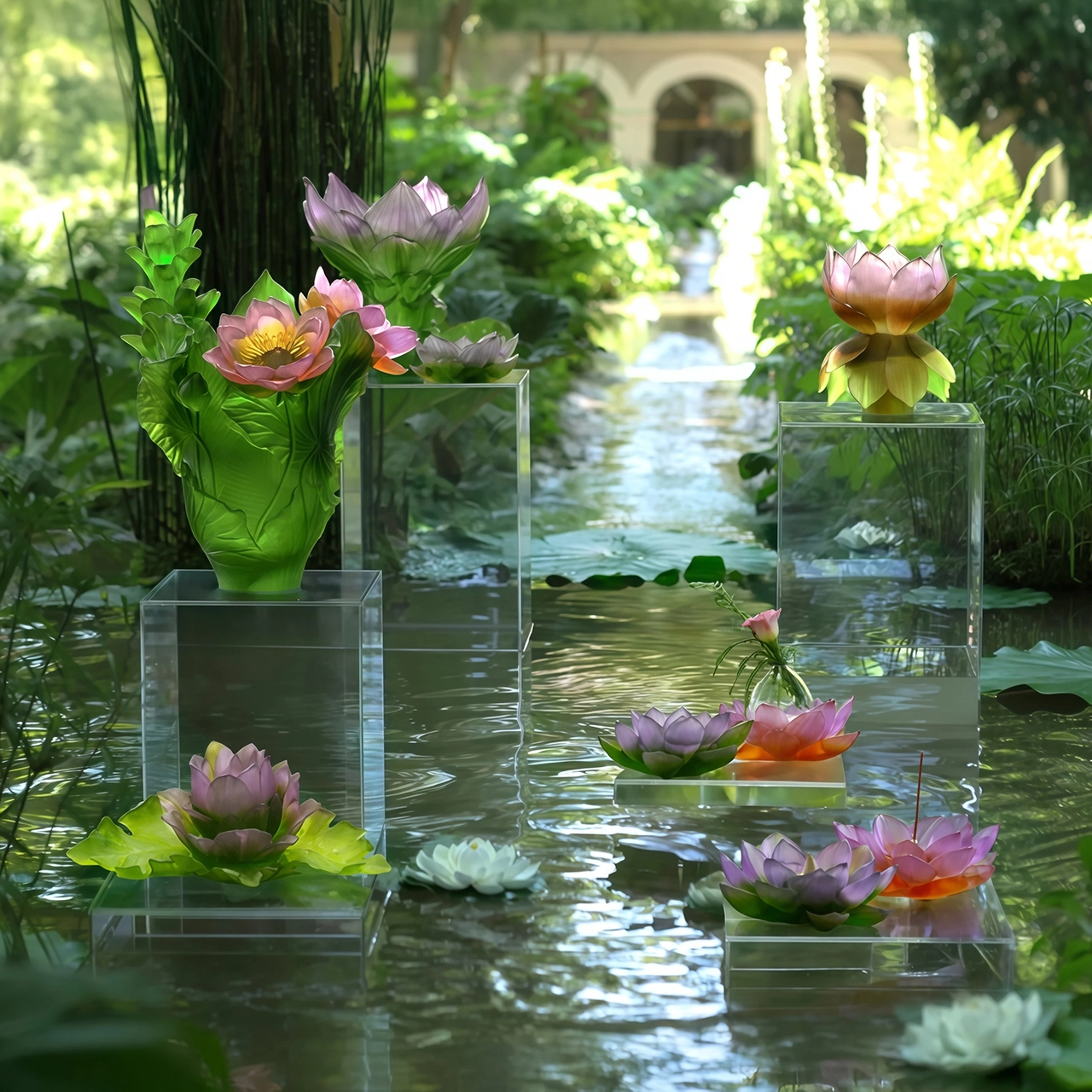 Подставка для благовоний JARDIN DE LOTUS 20 см хрусталь розово-янтарная Daum 05872