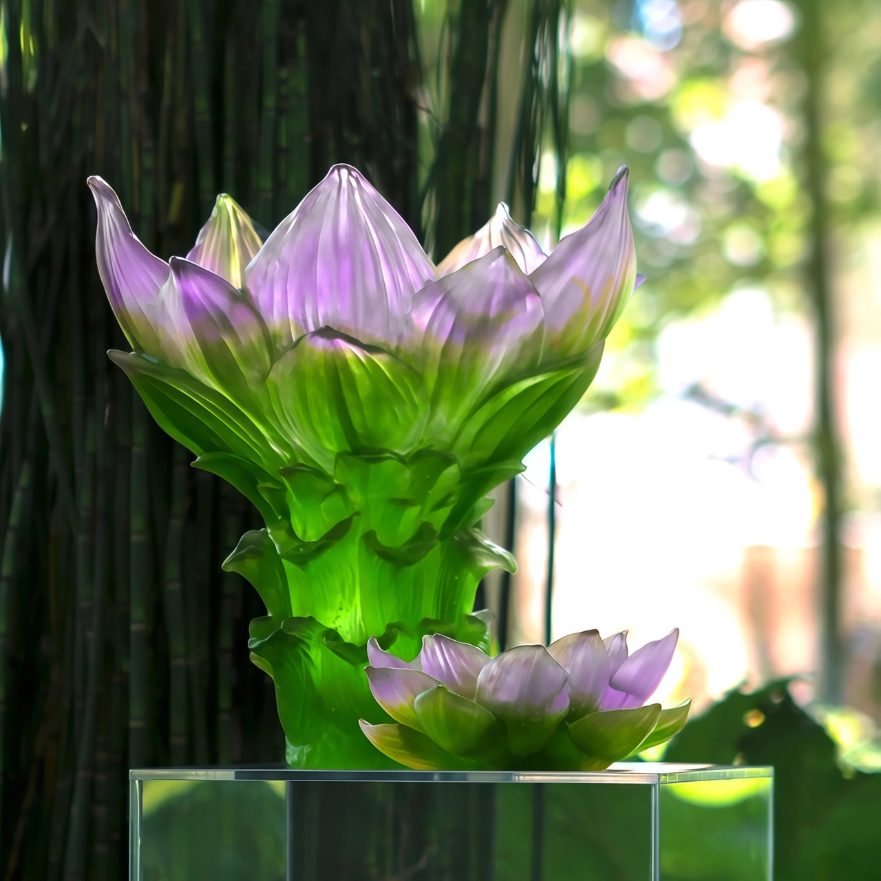 Ваза для цветов JARDIN DE LOTUS 37 см хрусталь зелено-фиолетовая Daum 05867