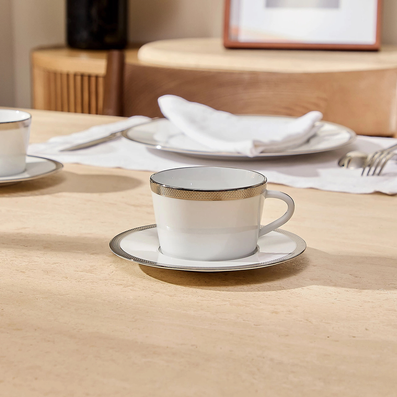Чайная чашка с блюдцем MAILLE PLATINE 130 мл фарфор платина Bernardaud 2620/89