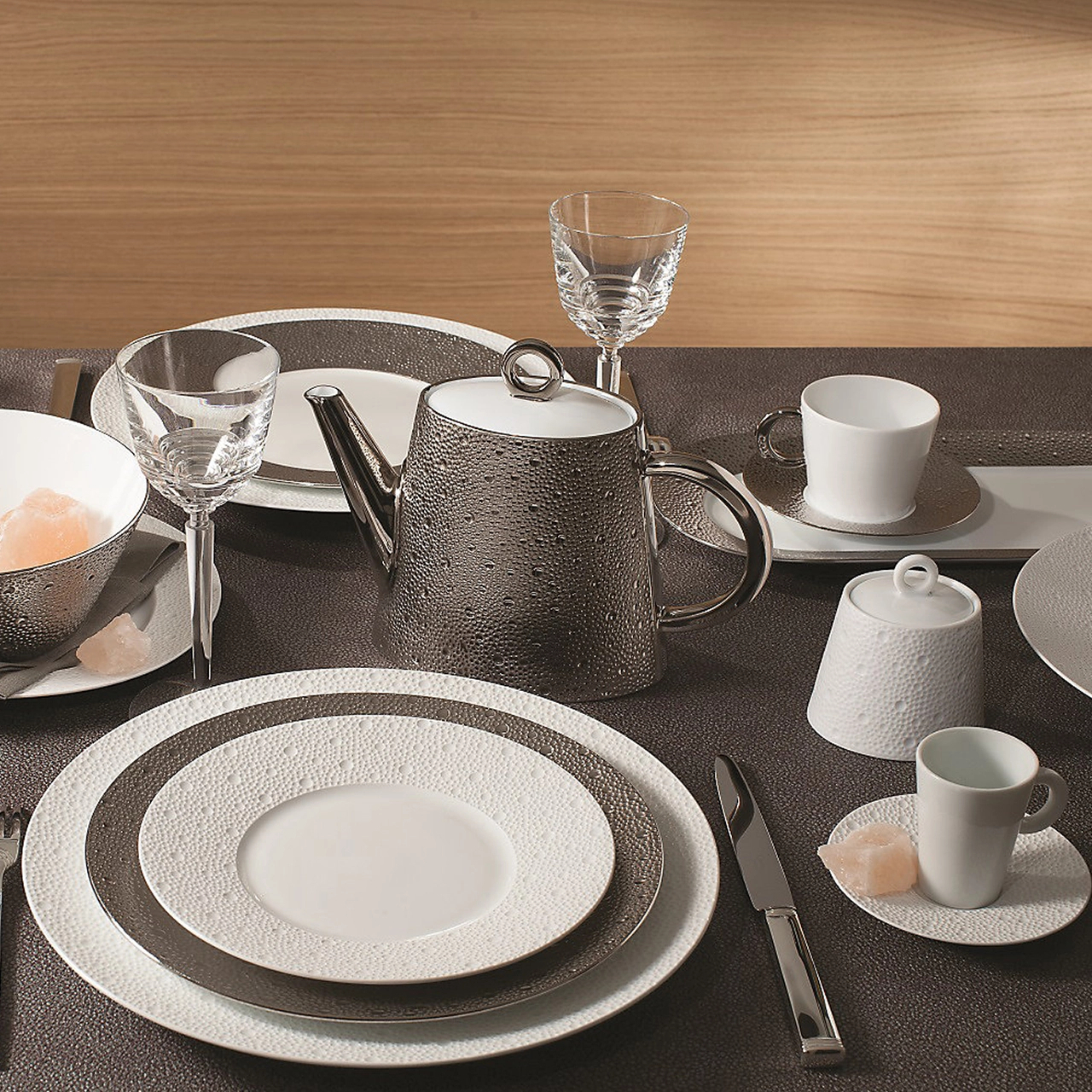 Чайная чашка с блюдцем ECUME PLATINE 170 мл фарфор платина Bernardaud 0738/20454