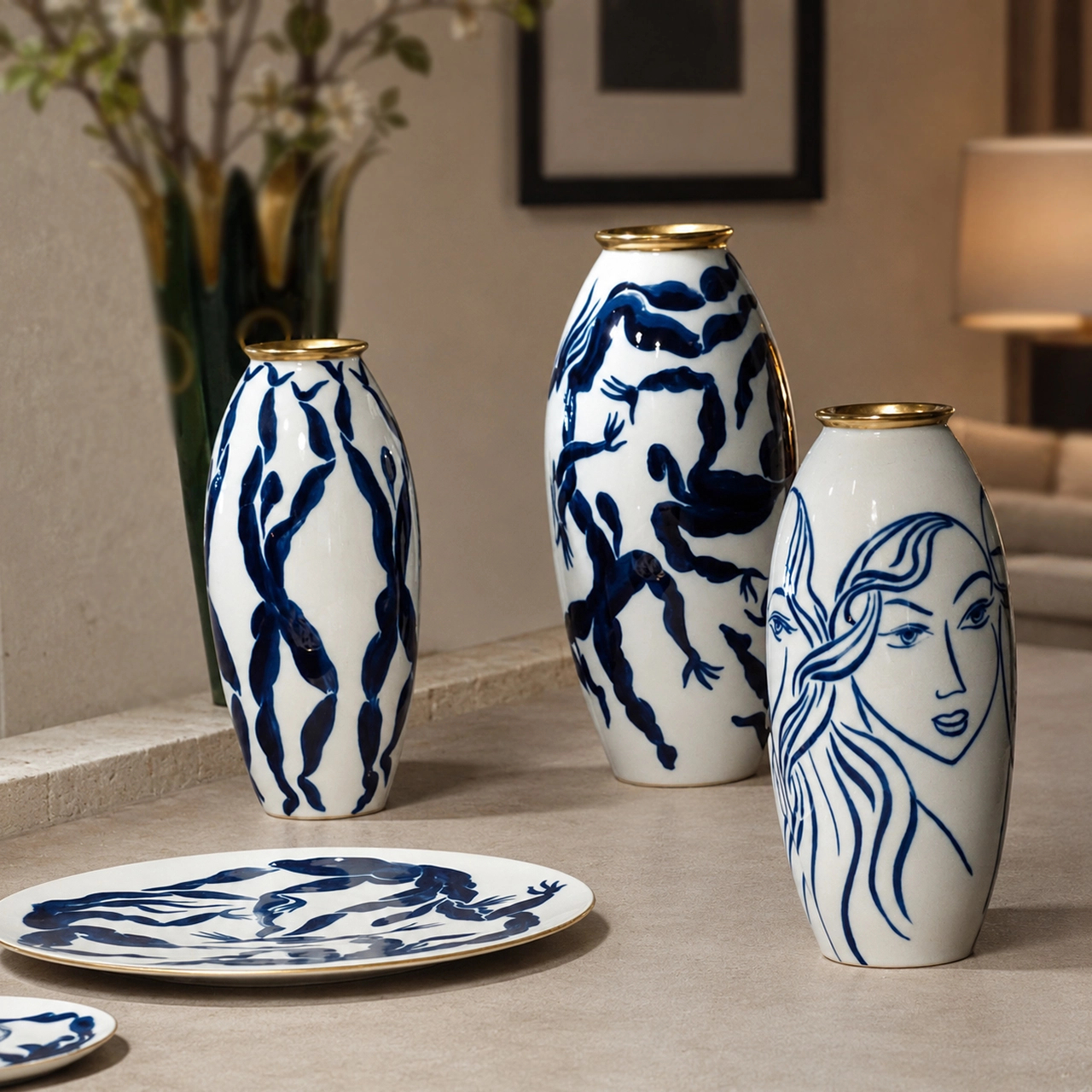 Ваза для цветов BACCHANALE 38 см фарфор синяя Bernardaud 2151/1289