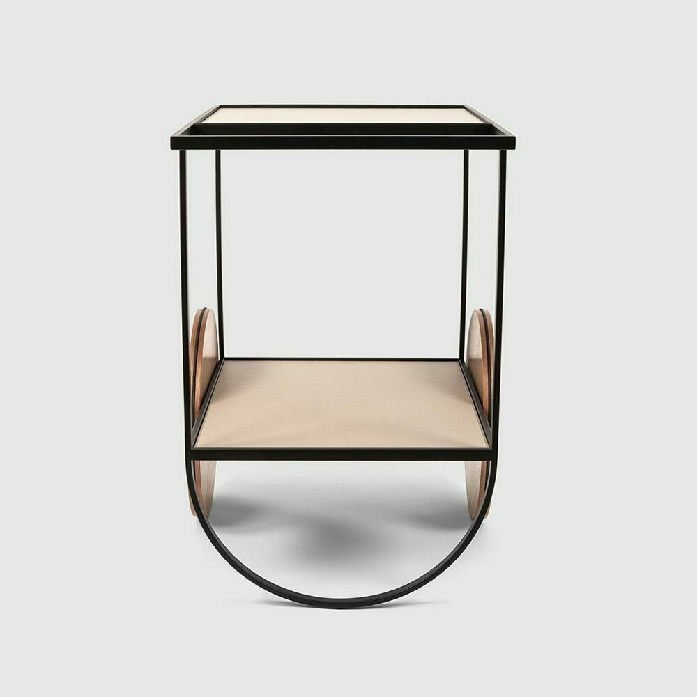 Стол сервировочный LIVERPOOL дерево орех, кожа коричнево-серый Pinetti 00.1792.029-048