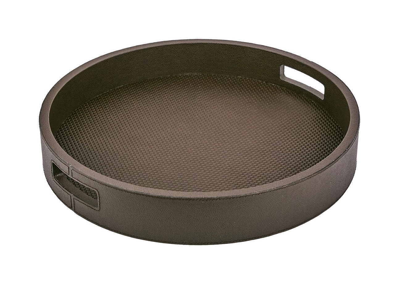 Поднос круглый POLO 38 см кожа мока