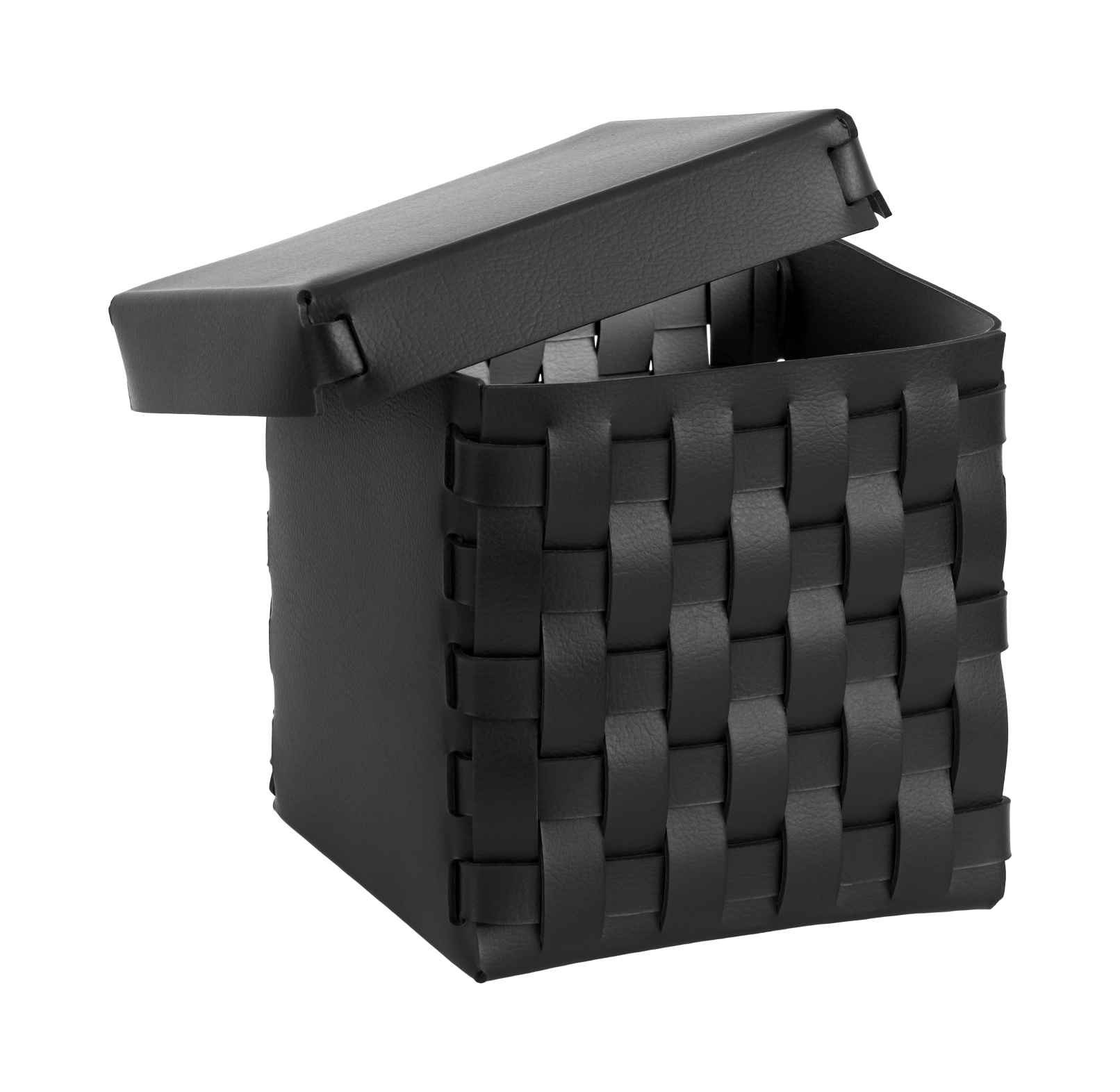 Корзиночка BOTTEGA с крышкой 12x12 чёрная, кожа