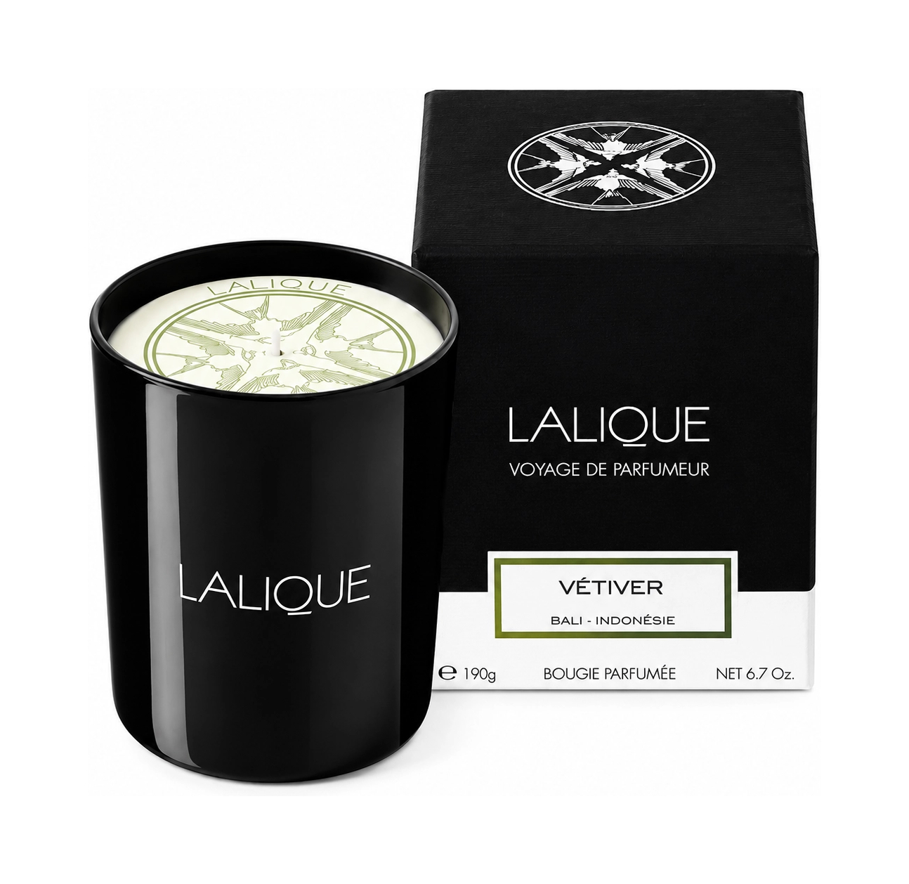 Свеча в стакане Vetiver чёрная, хрусталь Lalique B10181