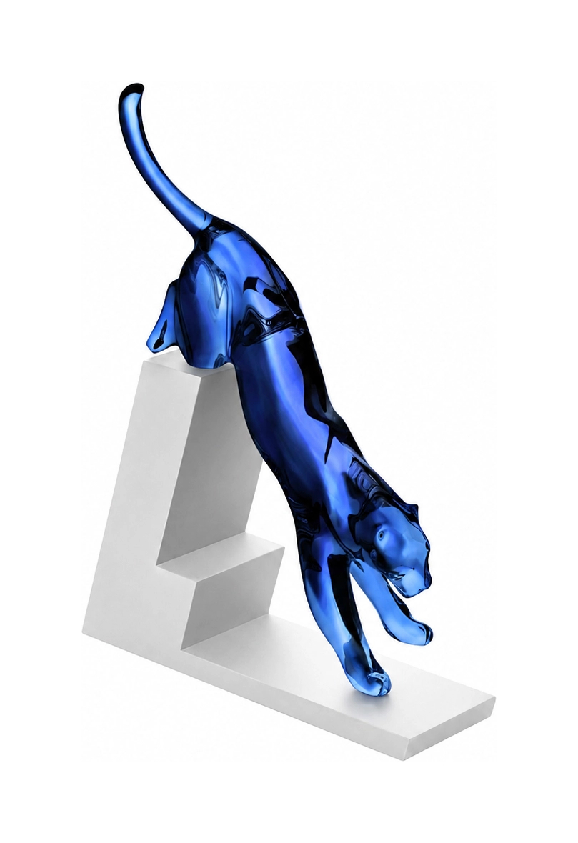 Статуэтка Panther The Leap Пантера в прыжке 37 см синяя, хрусталь