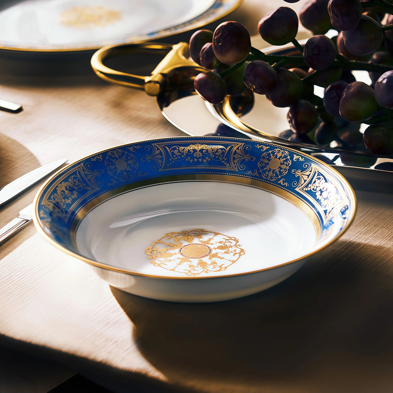 Блюдо круглое глубокое AUX ROIS 24 см фарфор синее золото Bernardaud 0485/21265