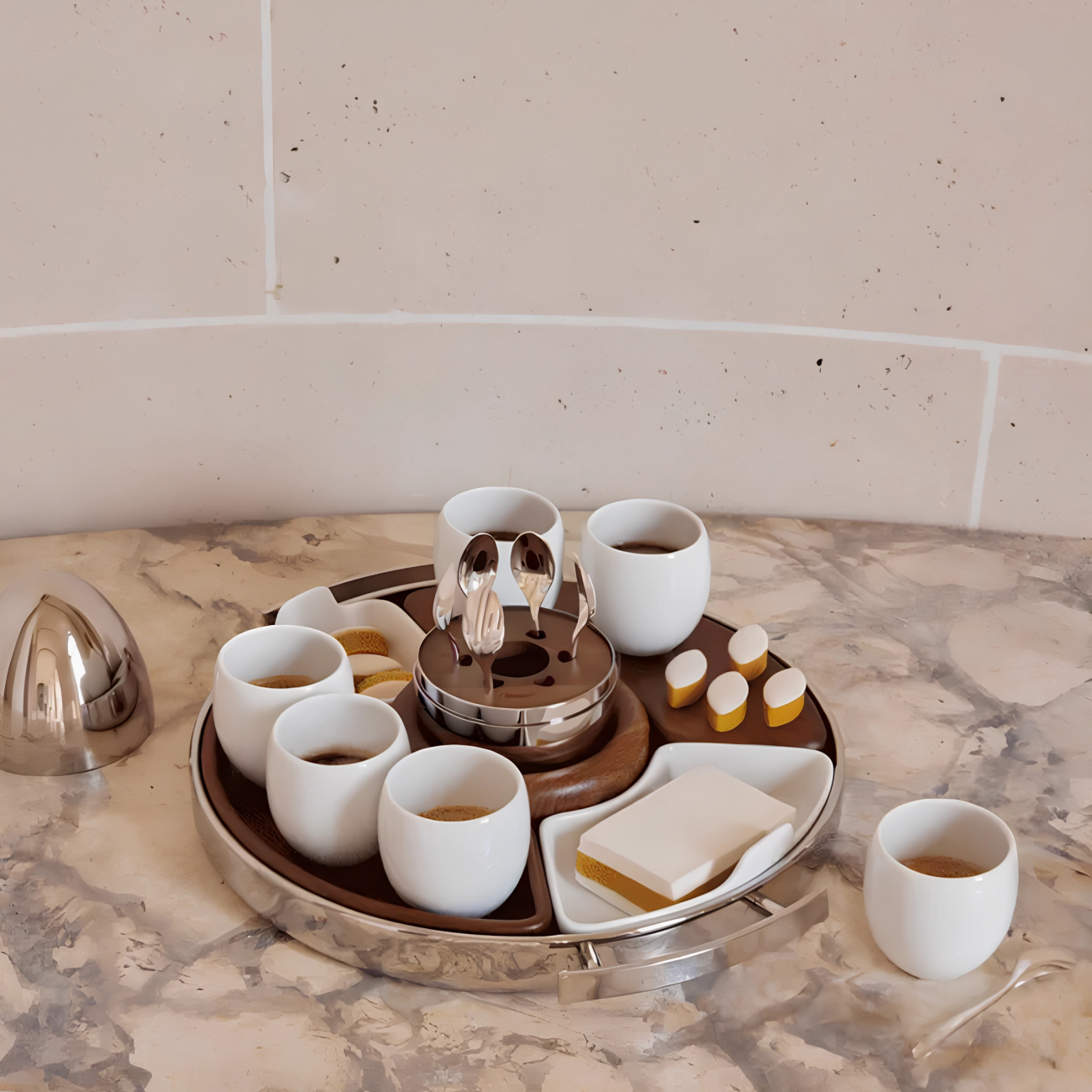 Подарочный сет Christofle MOOD Coffee кофейные ложки в яйце и поднос-менажница Christofle BU05900636